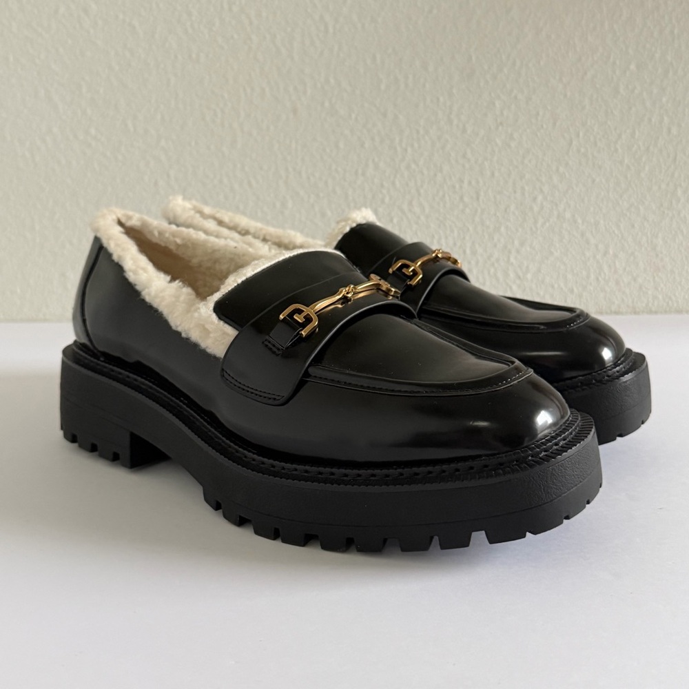 Sam Edelman‎ Laurs Cozy Lug Sole Loafer Faux Fur Black Womens US 9.5M NEW